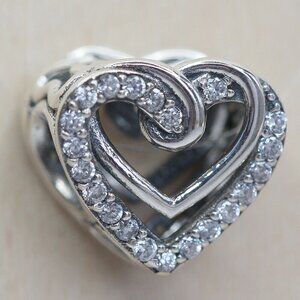 New Pandora Silver Charm Sparkling Entwined HEARTS Charm / Pandora Bracelet